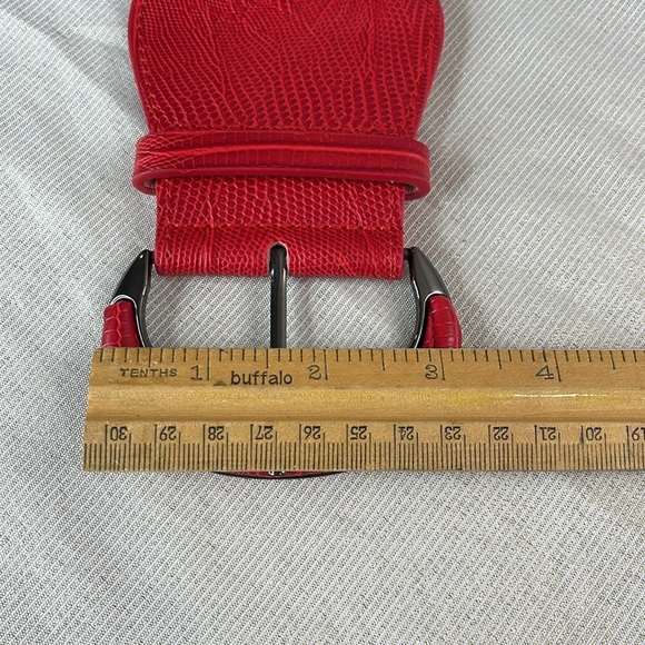 Vintage Vibe Wide Stretchy Snakeprint Red Belt Pewter Look L - Picture 4 of 7